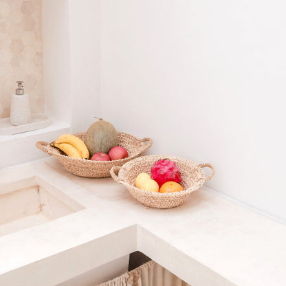 Woven Raffia Fruit Bowl – Handmade Bread Basket, Natural Fibers, 2 Sizes