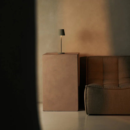 Maya Shadow Grey Ribbed Table Lamp | 3 Light Modes & Rechargeable via Charging Station