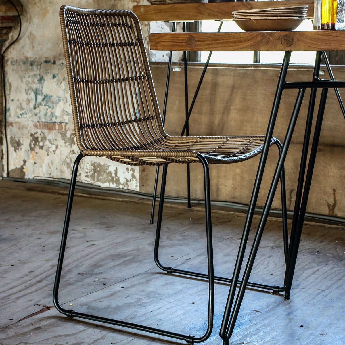 Rattan Garden Chair - Naturel Slim Stackable Outdoor Seating