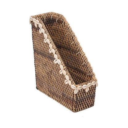 Rattan Desktop Organizer - Natural Brown Shell Edge Design