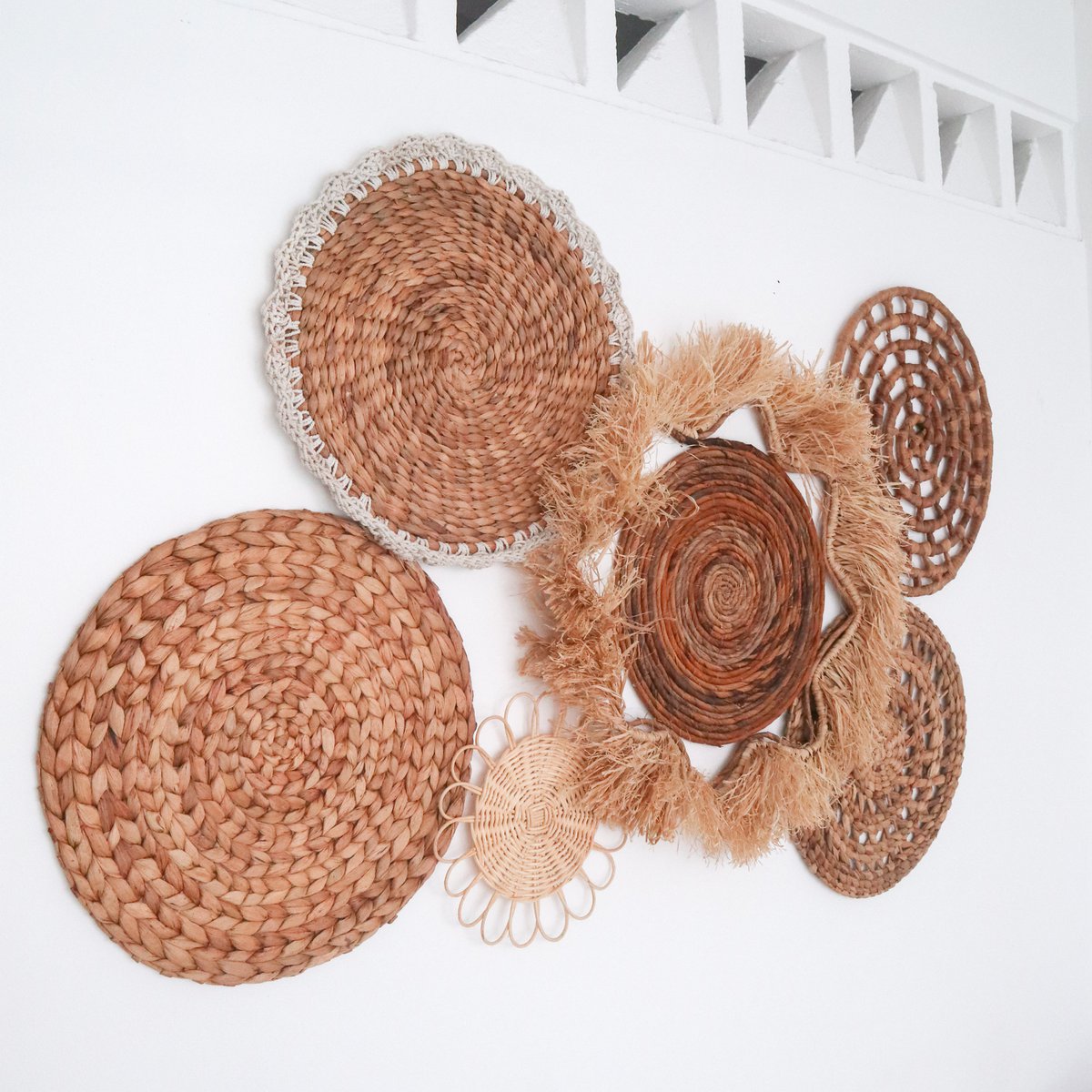 Boho Tropical Wall Decor Set - 6 Handwoven Natural Fiber Pieces