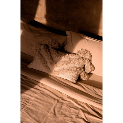 Cotton Tassel Cushion Cover - Cream Boho Throw Pillow, 35x60 cm