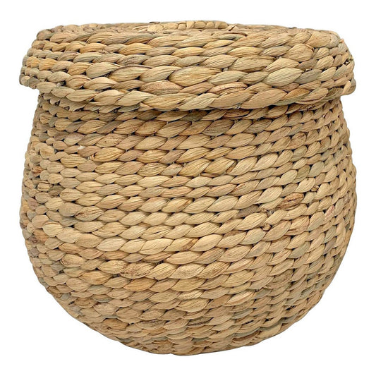 Water Hyacinth Storage Basket - Natural Rustic Woven Basket, ø30x26.5 cm