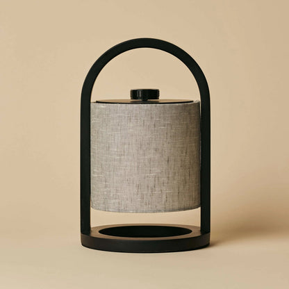 Wooden Rechargeable Table Lamp - Black & Grey Linen Blend, Cordless