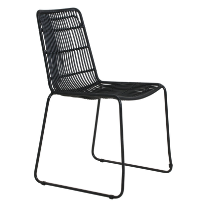Rattan Garden Chair - Slim Black Metal Frame Outdoor Seating