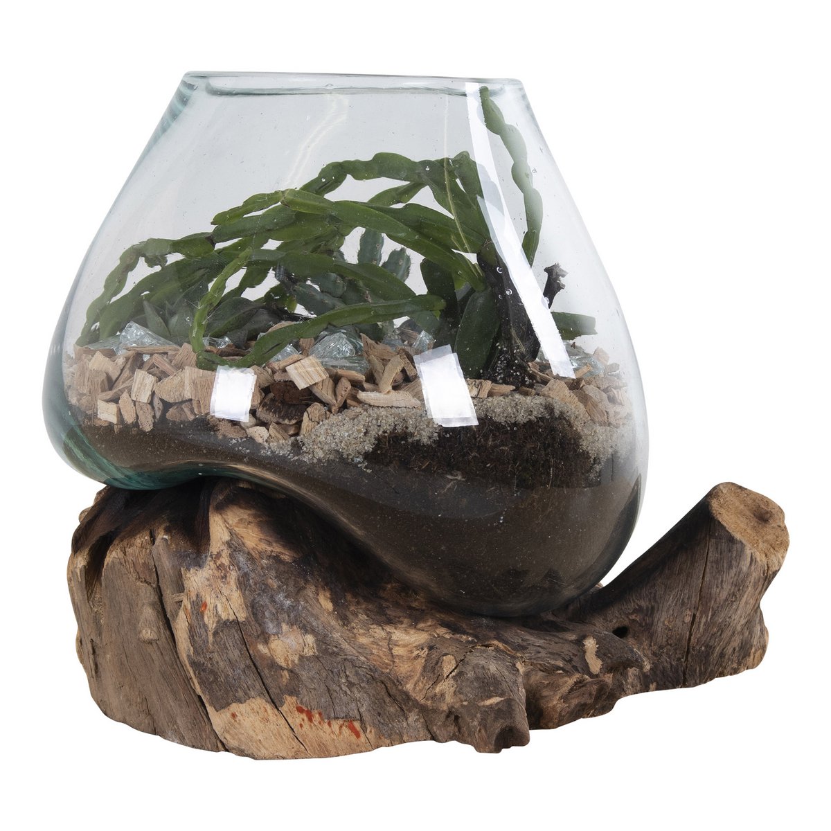Teakwood Glass Decorative Bowl - Natural Waterdrop Design, 18x20 cm