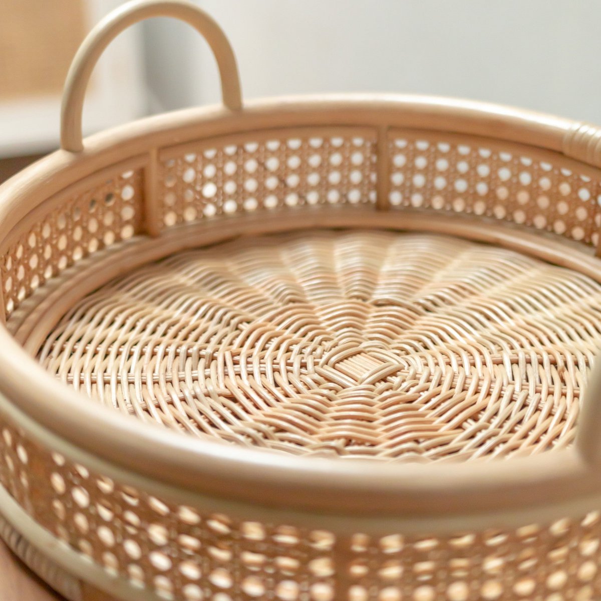 Rattan Tray | Round Serving Tray NEIRA Handmade Beige Decorative Tray Ø40 cm