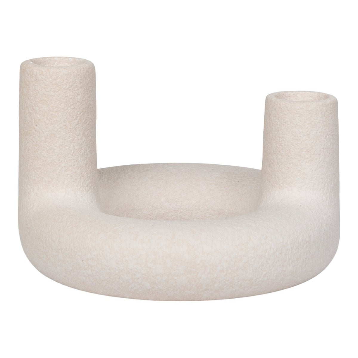 Ceramic Candle Holder - Beige Modern Candelabra - 13x8.5 cm