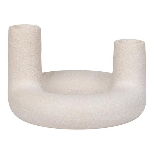 Ceramic Candle Holder - Beige Modern Candelabra - 13x8.5 cm