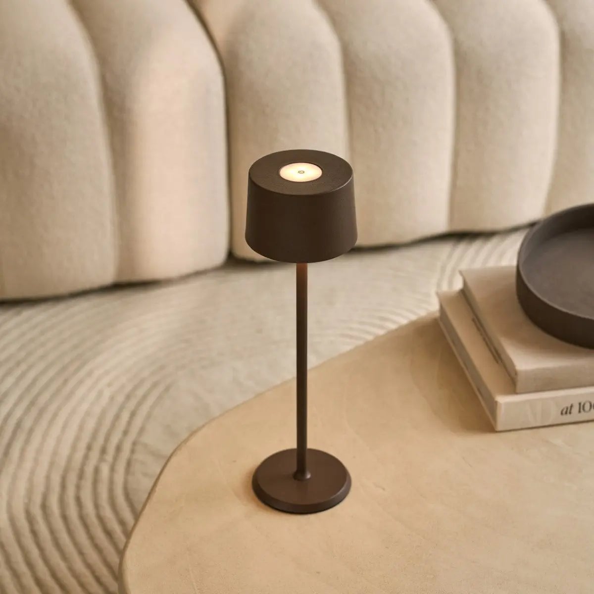 David Mocha Brown Rechargeable Table Lamp 2 in 1 with Adjustable Height | Dimmable & Cordless