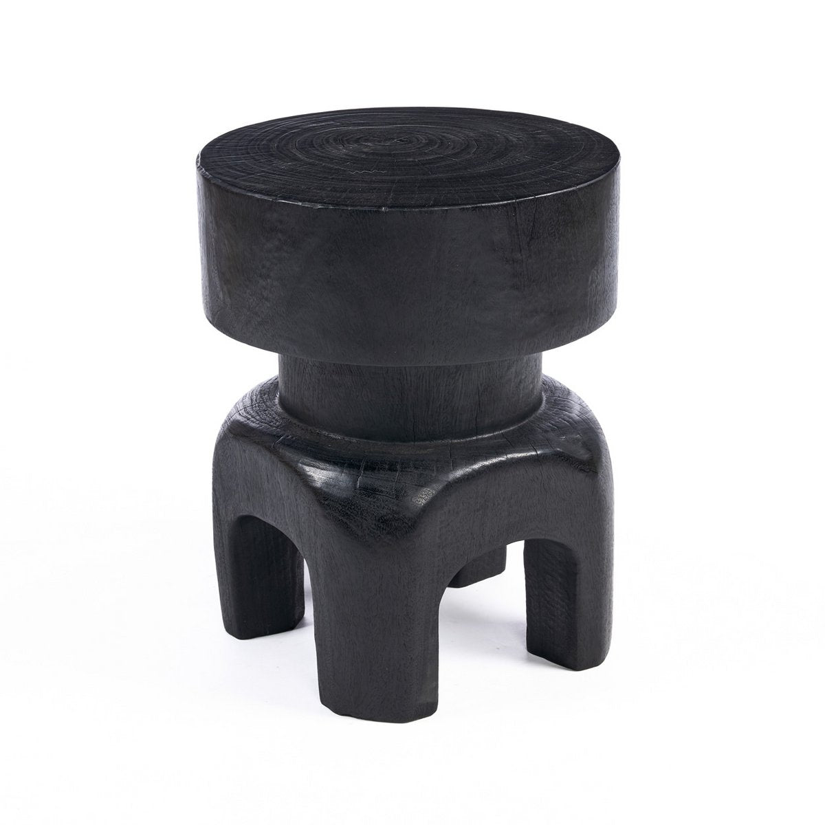 Solid Wood Squat Stool - Black Circular Accent Seat