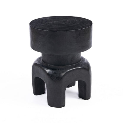 Solid Wood Squat Stool - Black Circular Accent Seat