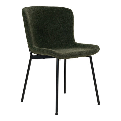 Bouclé Dining Chairs - Dark Green with Black Legs - Set of 2