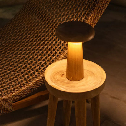 Wooden Table Lamp Light Brown | Cordless Rechargeable Dimmable