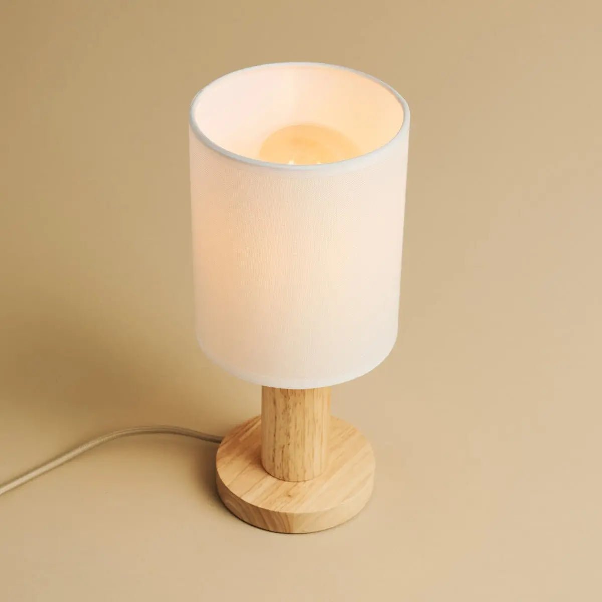 Fabric Table Lamp Light Brown Wood | Boris Bedside Reading Lamp