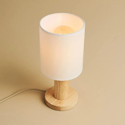 Fabric Table Lamp Light Brown Wood | Boris Bedside Reading Lamp
