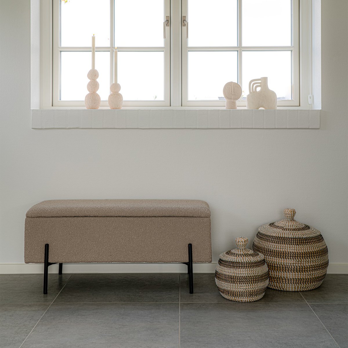 Watford Bench - Beige, Bouclé, with storage 95x36.5x43cm