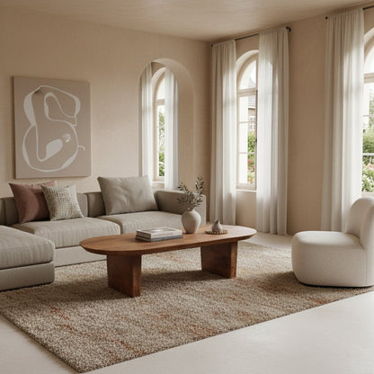 Mango Wood Coffee Table - Round Brown Bullnose Table