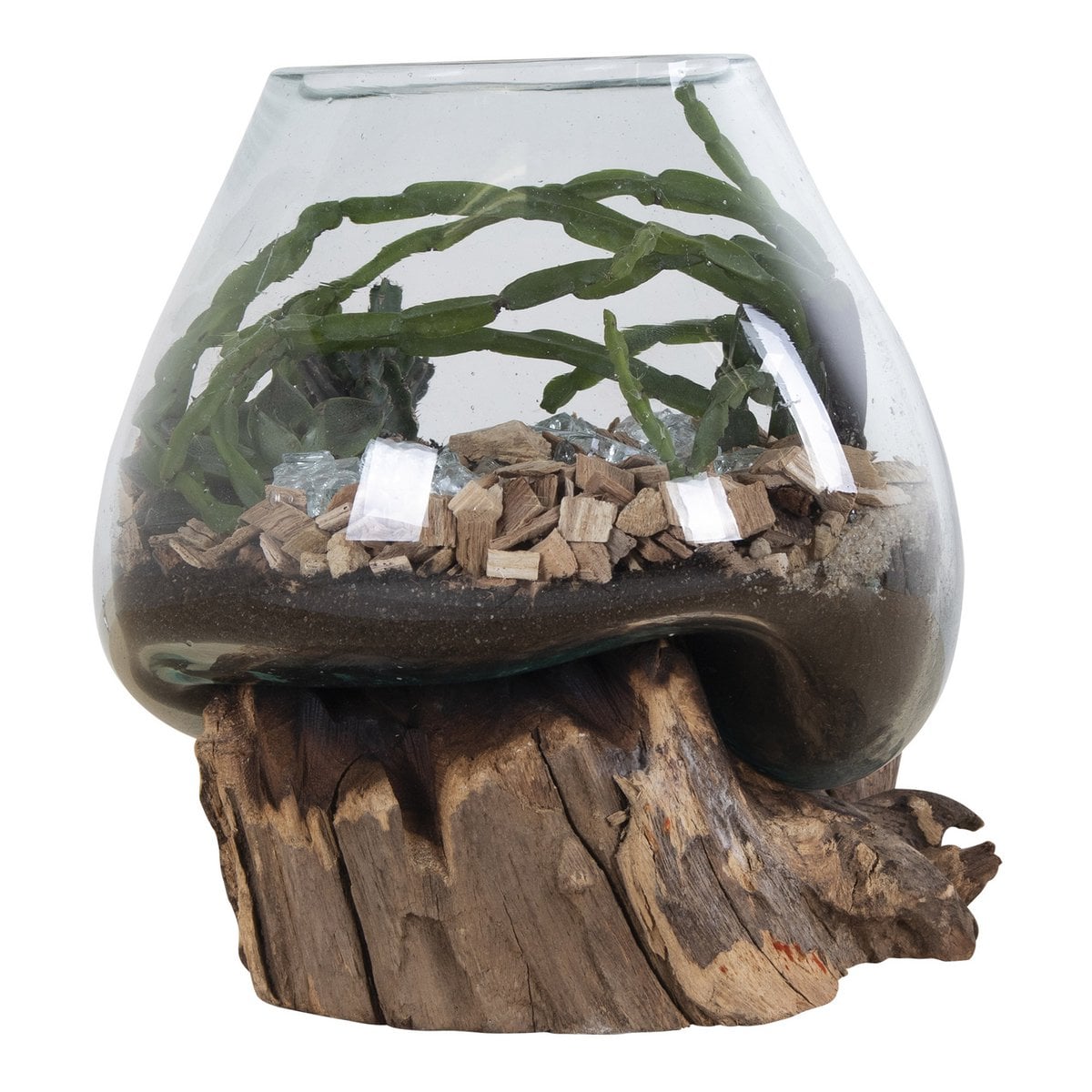Teakwood Glass Decorative Bowl - Natural Waterdrop Design, 18x20 cm