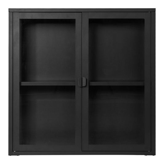 Steel and Glass Hanging Display Cabinet – Modern Black Wall Cabinet