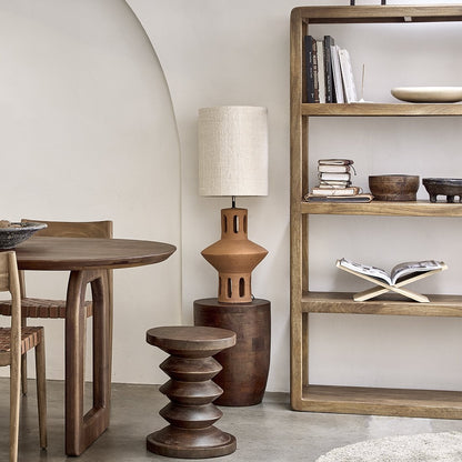 Mango Wood Bookcase - 5-Shelf Bullnose Rack for Home Storage