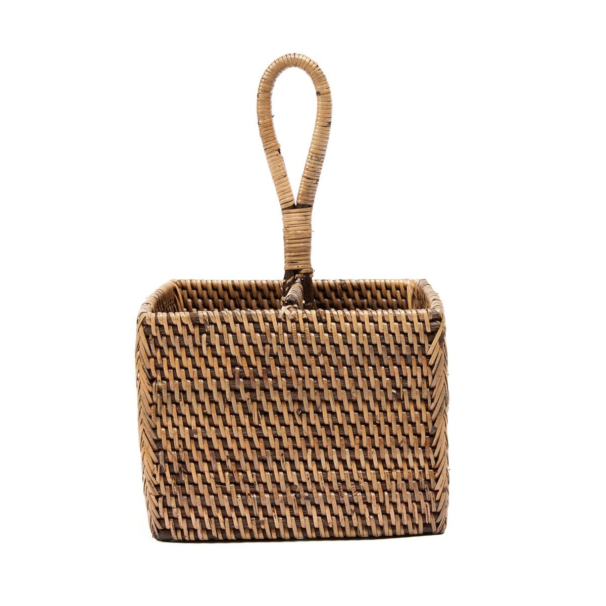 Rattan Cutlery Caddy - Natural Brown Woven Utensil Holder