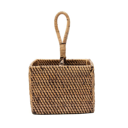 Rattan Cutlery Caddy - Natural Brown Woven Utensil Holder