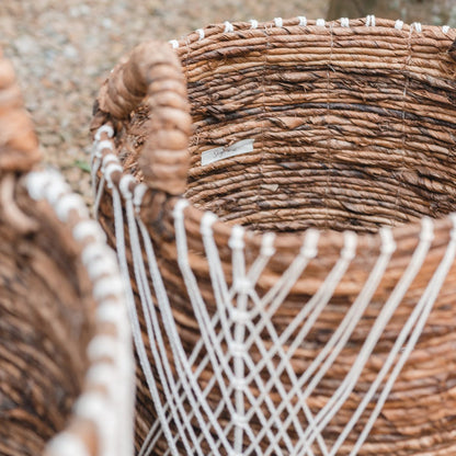 Banana Fiber Storage Basket – Handwoven Laundry or Plant Basket
