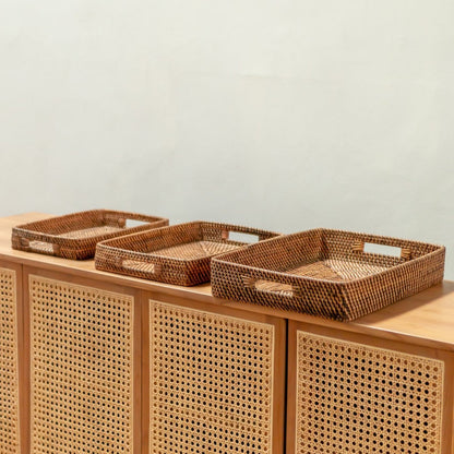Rattan Serving Tray - Large Decorative Tray - Amahai Brown