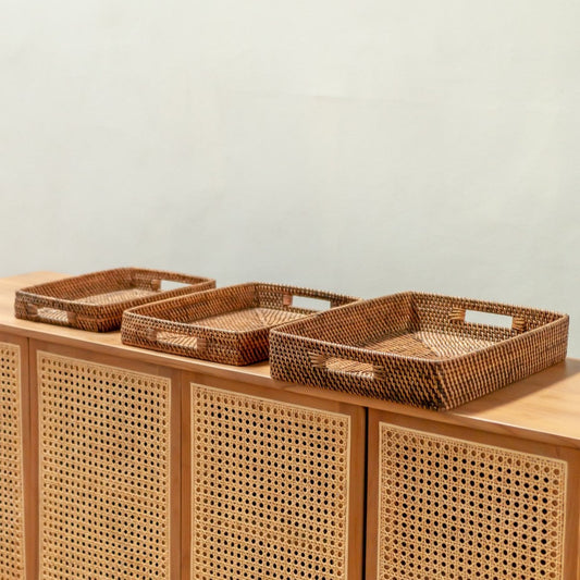 Rattan Serving Tray - Large Decorative Tray - Amahai Brown