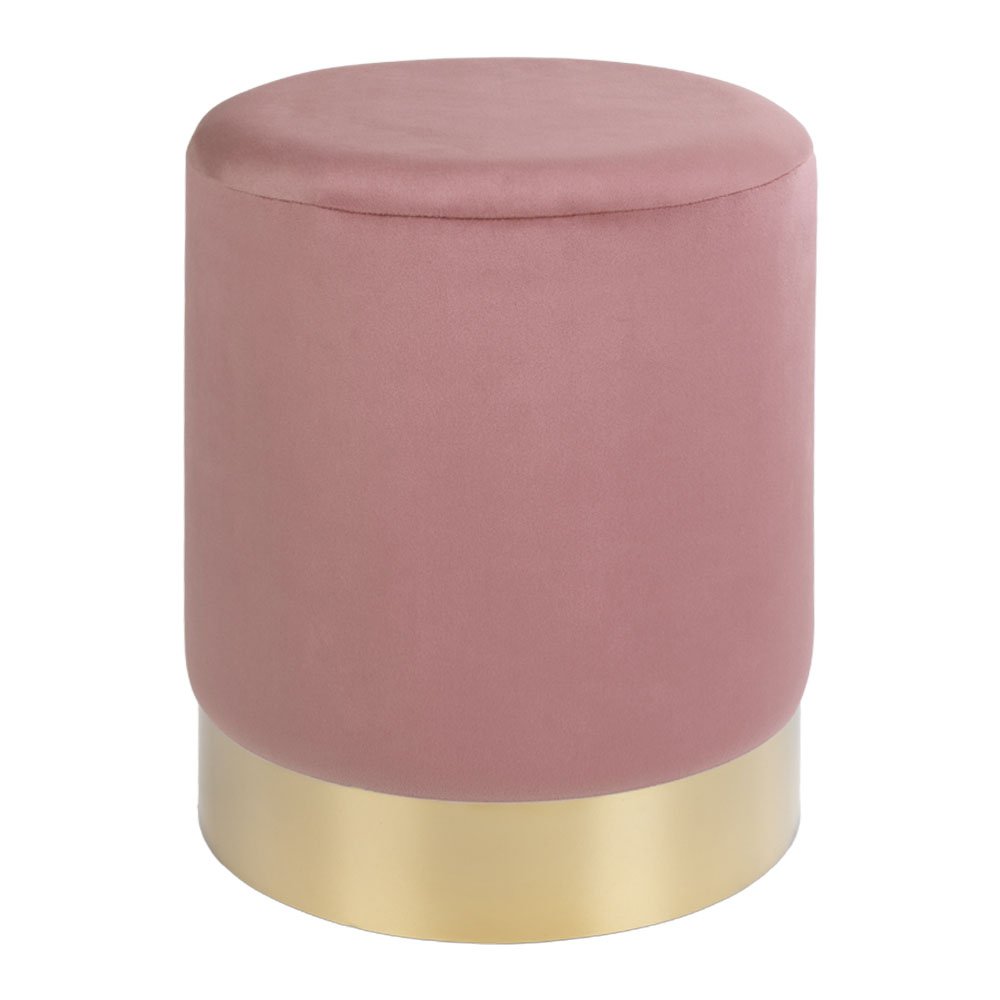 Velvet Pouf - Rose with Brass-Tone Steel Base - 34x43 cm