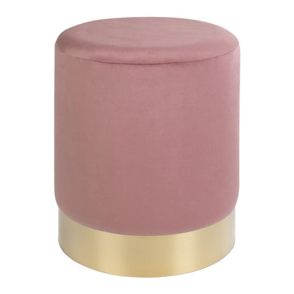 Velvet Pouf - Rose with Brass-Tone Steel Base - 34x43 cm