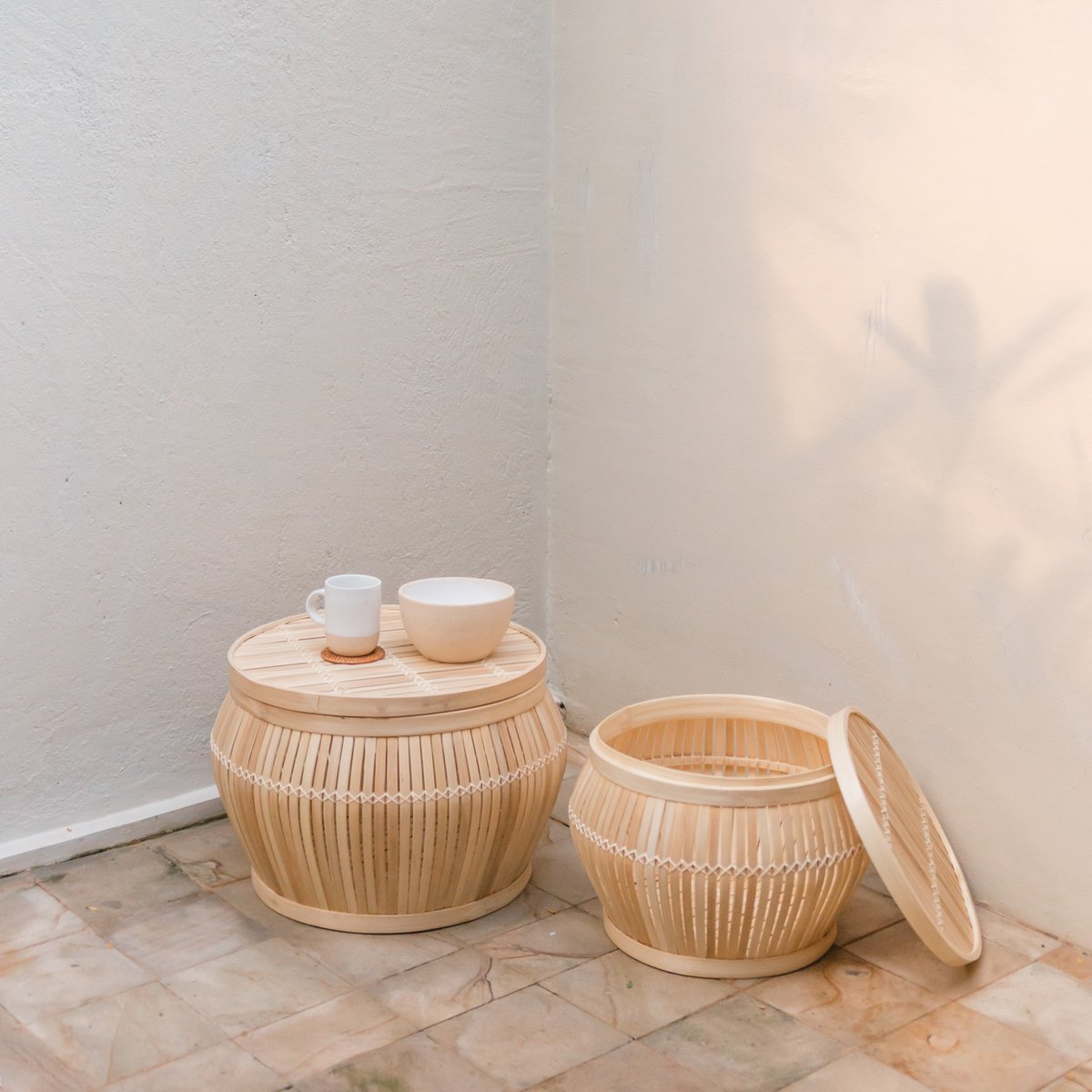 Bamboo Side Table Basket - Modern Storage | Soeji