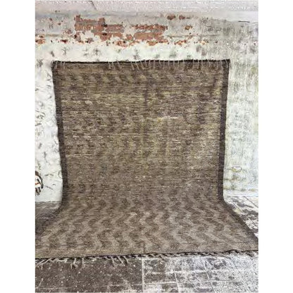 Handwoven Wool Afghan Rug – Earthy Tones, Subtle Zigzag, 362 x 262 cm