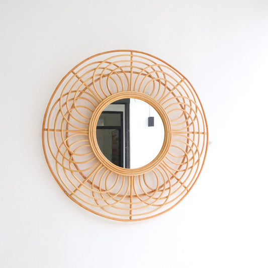 Rattan Wall Mirror 58cm - Round Boho Mirror Handmade