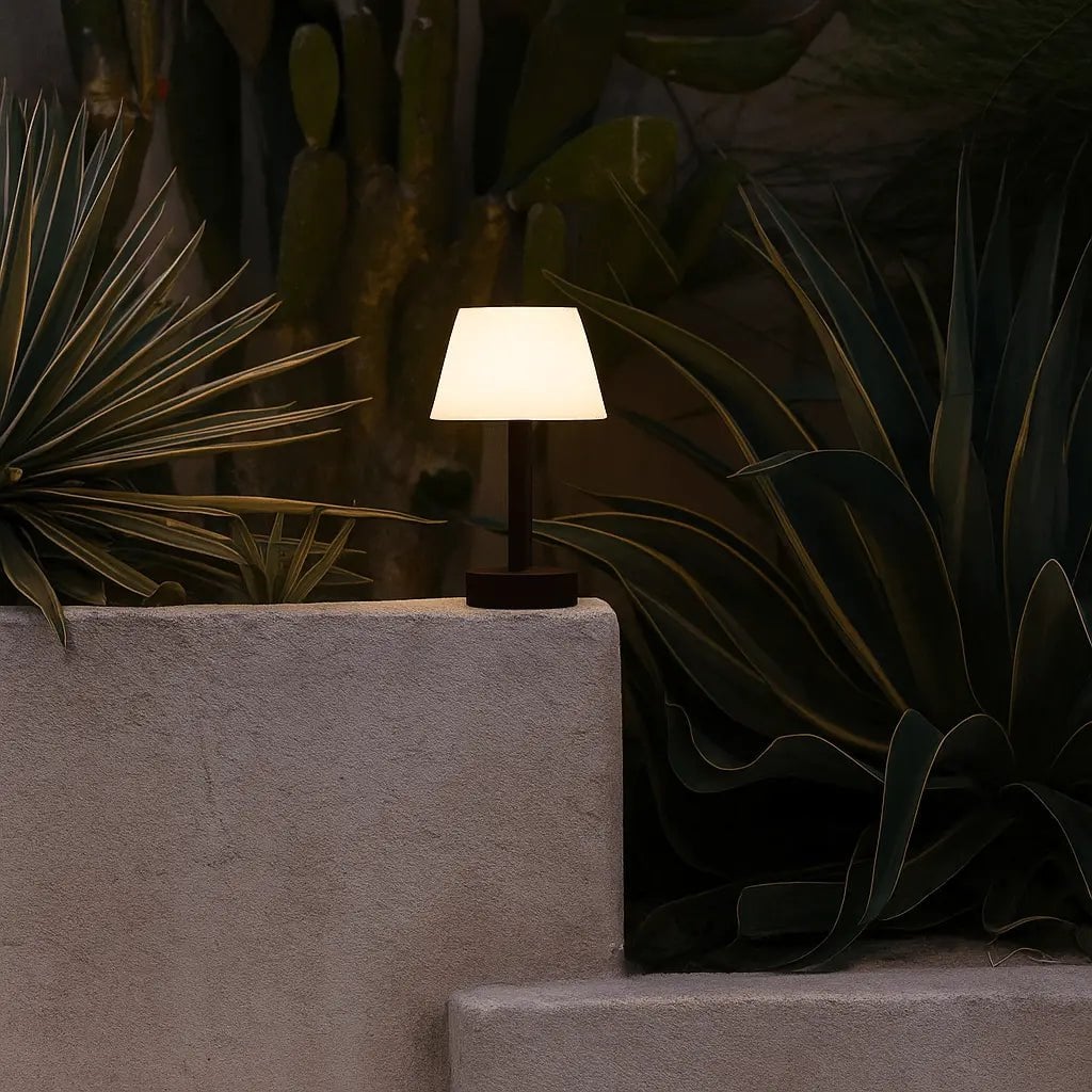 Zoë Dark Brown Wooden Rechargeable Table Lamp | Dimmable, USB-C, 80-Hour Battery