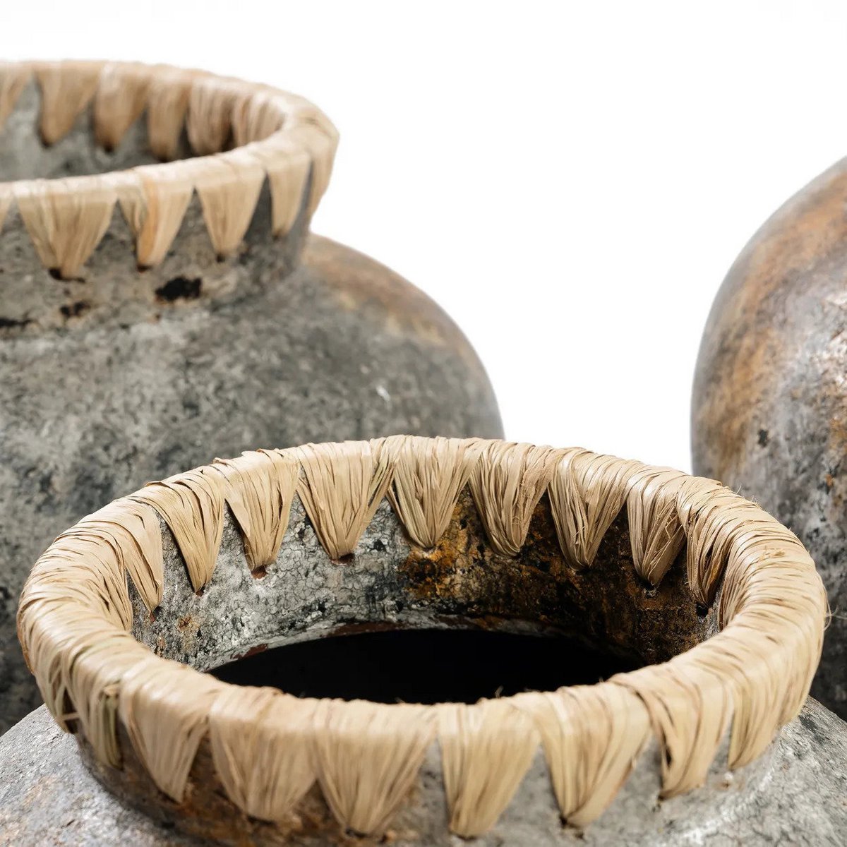 Terracotta Vase - Antique Grey Raffia Vase - Medium