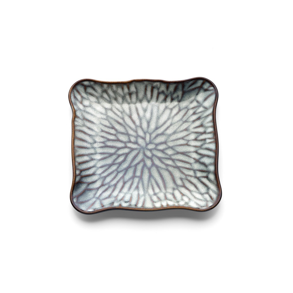 Square Dinner Plate - Grey Brown Lotus Ice Plate - Medium Size
