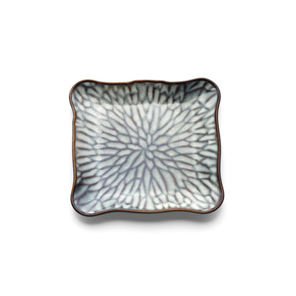 Square Dinner Plate - Grey Brown Lotus Ice Plate - Medium Size