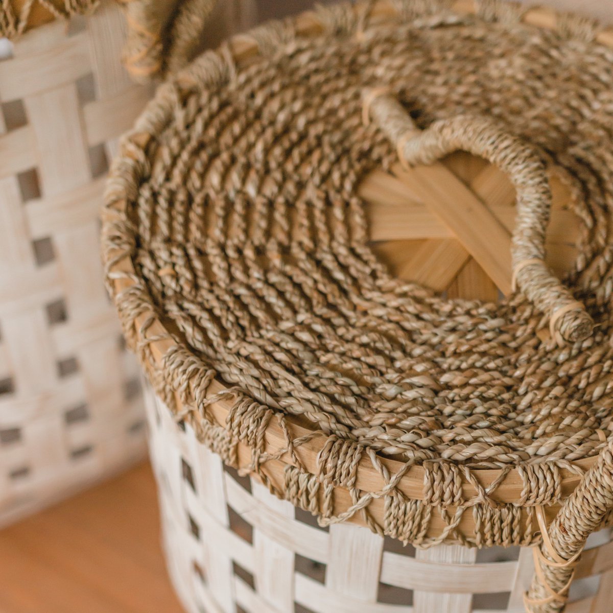 Bamboo Laundry Basket with Lid - Iraya - Natural Woven Design