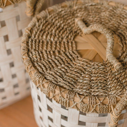 Bamboo Laundry Basket with Lid - Iraya - Natural Woven Design