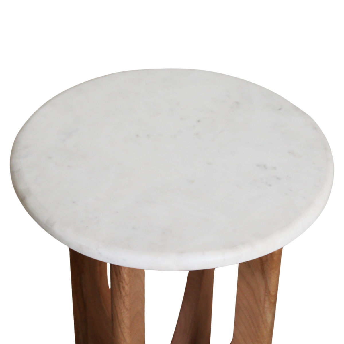 Marble Side Table - White Accent Table, Mango Wood Base, 30x30x50 cm