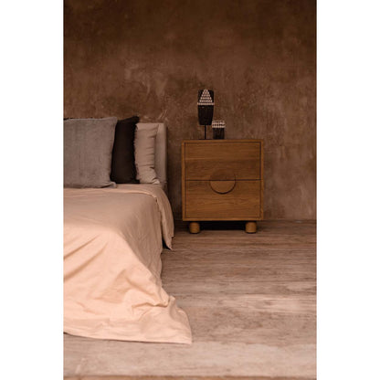 Teak Nightstand - Natural Wood Bedside Table with Drawers