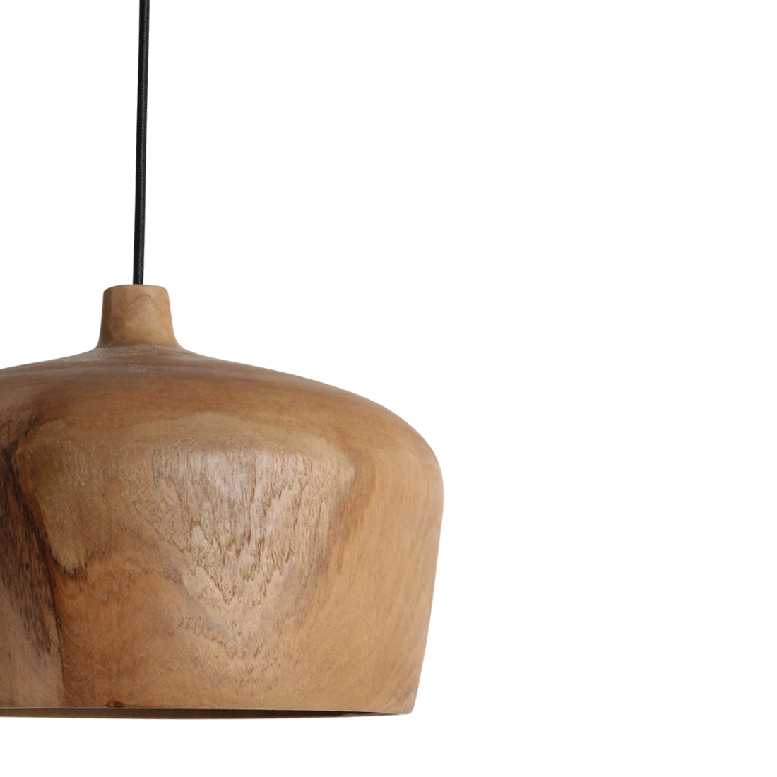 Teak Pendant Lighting Dome - Natural Wood Hanging Lamp
