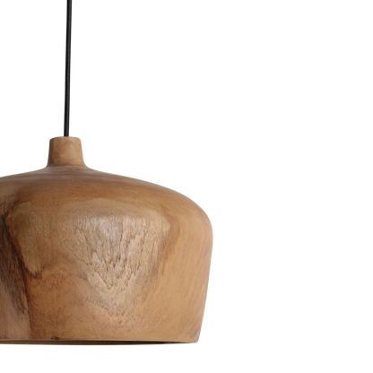 Teak Pendant Lighting Dome - Natural Wood Hanging Lamp