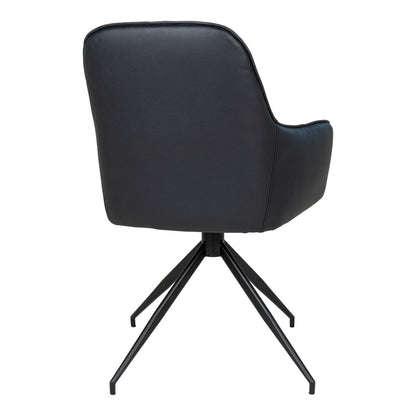 Harbo Dining Chair with Swivel - Black, PU Leather, Black Metal Legs