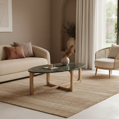 Oval marble coffee table - Green - 120x60x38 cm