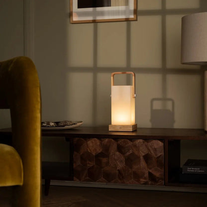 Wooden Table Lamp – Light Brown, Cordless & Rechargeable