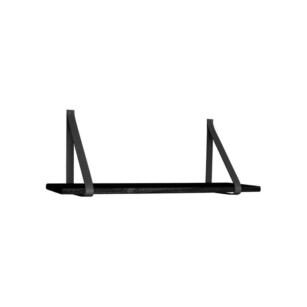 Forno Shelf - Black, Rubberwood/Leather, 80x20x2 cm