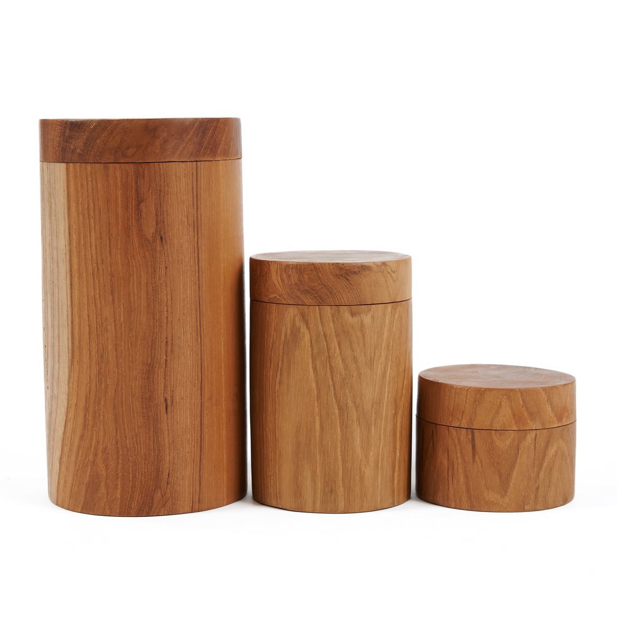 Teak Wood Storage Jar - Large Hand-Carved Decorative Container